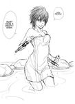  genderswap genderswap_(mtf) greyscale hibari_kyouya katekyo_hitman_reborn! monochrome short_hair solo tonfa towel weapon 