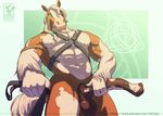  2017 abs abstract_background animal_genitalia animal_penis anthro balls biceps big_penis chicobo equine equine_penis green_eyes hair horse leash looking_at_viewer male mammal muscular muscular_male penis simple_background solo spotted_penis white_background white_hair 