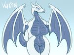  2017 anthro arms_back big_breasts breasts dragon female horn mammal membranous_wings rakkuguy scales scalie simple_background smile solo thick_thighs tongue tongue_out vatna wings 