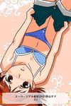  blush bra breasts brown_eyes brown_hair hairband kayama_tamami looking_at_viewer navel panties short_hair short_shorts shorts small_breasts solo super_real_mahjong super_real_mahjong_p6 tanaka_ryou underwear 