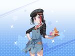  bang_dream! black_eyes black_hair blush dress food mitake_ran overalls short_hair tray 