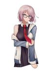  3: absurdres arm_grab bare_shoulders black-framed_eyewear black_dress breasts closed_mouth colored_eyelashes crying crying_with_eyes_open dress fate/grand_order fate_(series) glasses head_tilt highres jacket large_breasts lavender_hair long_sleeves looking_at_viewer mash_kyrielight no_legs off_shoulder open_clothes open_jacket purple_eyes simple_background solo tears white_background wing_collar yashi_kano_ko zipper 