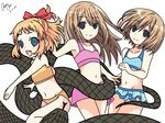  3girls bare_shoulders blonde_hair brown_hair choujigen_game_neptune female hypnosis long_hair multiple_girls neptune_(series) pish ram_(choujigen_game_neptune) rom_(choujigen_game_neptune) short_hair siblings sisters smile snake swimsuit twins 