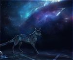  ambiguous_gender blue_fur blue_hair detailed_background feline feral fur grey_fur hair mammal night outside sky solo star starry_sky tatiilange 