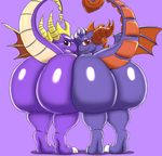  big_butt butt claws dragon feral horn huge_butt hyper hyper_butt kingly_(artist) looking_at_viewer looking_back male male/male membranous_wings paws presenting presenting_hindquarters purple_scales red_eyes scales scalie simple_background skylanders smile smirk spyro spyro_the_dragon square_crossover video_games wings 