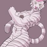  big_breasts breasts crimsoncanine feline flexing green_eyes hair mammal muscular pink_hair stripes tiger white_tiger 