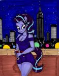  2017 alcohol anthro anthrofied beverage breasts city cleavage clothed clothing dress equine friendship_is_magic horn mammal my_little_pony newyorkx3 night purple_eyes star starlight_glimmer_(mlp) unicorn wine wine_glass 