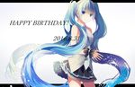  2016 absurdly_long_hair black_skirt blue_eyes blue_hair blue_neckwear character_name cowboy_shot dated eyebrows_visible_through_hair floating_hair frilled_skirt frills hair_between_eyes hatsune_miku long_hair looking_at_viewer miniskirt necktie pleated_skirt shirt skirt sleeveless sleeveless_shirt smile solo standing twintails very_long_hair vocaloid white_shirt wrist_cuffs yuruno 