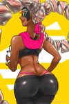  alone arms_(game) ass back dark_skin drink female large_ass lipstick looking_back mask multicolored_hair nintendo solo sweat tagme thong twintelle_(arms) 