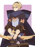  ai-wa alternate_costume arrow blonde_hair bow_(weapon) cape cosplay fire_emblem fire_emblem_if gloves hairband leon_(fire_emblem_if) male_focus red_eyes solo weapon 