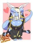  &lt;3 2016 5_fingers all_fours armwear big_breasts biped black_clothing blonde_hair blue_eyes blue_hair blue_horn blue_skin blue_tail blush border breasts cleavage cleavage_cutout clothed clothing cross curved_horn digital_drawing_(artwork) digital_media_(artwork) digitigrade draenei dreadlocks elbow_gloves eyelashes fake_ears fake_rabbit_ears female fingerless_gloves front_view full-length_portrait gloves habit hair hair_ornament hanging_breasts hooves horn humanoid humanoid_hands japanese jewelry legwear long_tail looking_at_viewer multicolored_clothing multicolored_hair necklace outside_border pink_background portrait ryo_agawa shirt_collar short_hair simple_background smile socks solo tail_ring thigh_highs toeless_socks two_tone_hair url video_games warcraft watermark white_background white_clothing yellow_clothing 