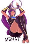  :o bangs blunt_bangs bob_cut character_name crystal_ball dark_skin fingerless_gloves gloves green_eyes highres looking_at_viewer menat purple_hair short_hair solo stirrup_legwear street_fighter street_fighter_v tetsu_(kimuchi) thighhighs toeless_legwear 