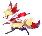 0okami 2017 ambiguous_gender braixen canine fur inner_ear_fluff mammal nintendo pok&eacute;mon red_eyes scarf semi-anthro side_view simple_background smile solo stick video_games white_background white_fur 
