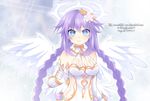  angel_wings artist_name bad_id bad_pixiv_id blue_eyes braid breasts caro-xy cleavage closed_mouth cowboy_shot flower four_goddesses_online:_cyber_dimension_neptune gloves hair_flower hair_ornament halo highres large_breasts long_hair looking_at_viewer neptune_(series) power_symbol purple_hair purple_heart smile solo symbol-shaped_pupils tied_hair twin_braids very_long_hair wings 