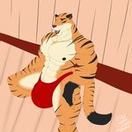  angrypotato96 anthro clothing ear_piercing feline huge_bulge jewelry male mammal muscular muscular_male necklace nipples open_mouth piercing pubes smile solo tiger underwear 