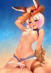  1girl :d animal_ears bikini_tan blue_eyes blush breasts chloe_(granblue_fantasy) choker cowboy_hat cowgirl_position cum cum_in_pussy denim denim_shorts ears_through_headwear erune flower front-tie_top girl_on_top granblue_fantasy hand_on_headwear happy_sex hat hat_flower heart heart-shaped_pupils hetero highres leaning_back male_pubic_hair micro_shorts multicolored_hair navel nipples open_mouth penis pink_hair pubic_hair puffy_nipples pussy ricegnat sex shirt_lift short_shorts shorts shorts_aside small_breasts smile solo_focus straddling streaked_hair sunglasses symbol-shaped_pupils tan tanline thigh_strap torogao two-tone_hair uncensored vaginal white_hair 