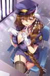 cleavage gan kanpani_girls police_uniform shirayuri_sakura stockings thighhighs 