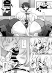  2girls ass bangs bar_censor belt blush breasts breath censored cleavage closed_mouth collared_shirt comic drooling fate/grand_order fate_(series) fellatio fujimaru_ritsuka_(male) greyscale hair_between_eyes handjob hetero jeanne_d'arc_(fate) jeanne_d'arc_(fate)_(all) jewelry licking_penis long_hair marie_antoinette_(fate/grand_order) monochrome mori_marimo multiple_girls necklace nipples open_mouth oral panties pearl_necklace penis shirt sitting steam sweatdrop tongue translation_request twintails underwear wet 