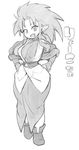  agawa_ryou ankle_boots big_hair boots breasts earrings fang full_body greyscale hands_on_hips jewelry long_hair looking_at_viewer medium_breasts monochrome pointy_ears ryouko_(tenchi_muyou!) sidelocks smile solo spiked_hair tenchi_muyou! wide_hips 