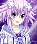  1girl blush d-pad highres looking_at_viewer neptune_(choujigen_game_neptune) neptune_(series) purple_eyes purple_hair short_hair smile weresdrim 