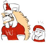  ancientbot anthro asriel_dreemurr beard boss_monster caprine christmas clothed clothing duo facial_hair fangs fur goat hat holidays horn long_ears mammal red_eyes simple_background son undertale video_games white_background white_fur 