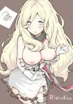  :o bad_id bad_pixiv_id belt blonde_hair blue_dress blue_eyes blush breasts brown_background commentary_request cowboy_shot dress eyebrows_visible_through_hair eyes_visible_through_hair garter_straps gloves hair_over_one_eye kantai_collection large_breasts long_hair looking_at_viewer mole mole_under_eye nipples no_bra open_mouth parted_lips popo_(java_sparrow_512) richelieu_(kantai_collection) scarf simple_background strapless strapless_dress suspenders sweatdrop tearing_clothes tears thighhighs torn_clothes white_gloves zettai_ryouiki 