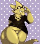  alphys bottomless clitoris clothed clothing eyewear female glasses lizard poisindoodles pussy reptile scalie shirt solo undertale video_games 
