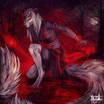  anthro barefoot clothed clothing detailed_background digitigrade female fur hair mammal moon night outside red_eyes rodent solo tatiilange 