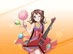  balloon bang_dream! blush brown_hair candy guitar short_hair smile toyama_kasumi wink yukata 