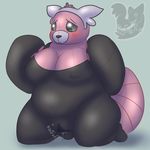 anthro anthrofied bear belly bewear big_breasts black_eyes black_nose blush bodysuit breasts clothed clothing erect_nipples female fur grey_sclera head_tuft kneeling leaking mammal masturbation nintendo nipples overweight pink_fur plushie pok&eacute;mon posexe pussy pussy_juice red_panda sex_toy simple_background skinsuit slightly_chubby solo sound_effects thick_thighs tight_clothing vaginal vaginal_masturbation vibrator video_games watermark white_fur wide_hips 