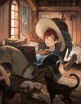  bed bedroom black_cat cat child fire_emblem fire_emblem:_kakusei hat highres indoors katy_ho looking_at_viewer lying male_focus red_hair richt_(fire_emblem) solo window witch_hat 