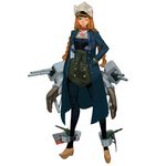  black_pants blue_coat blue_eyes braid cannon de_ruyter_(victory_belles) full_body hand_in_pocket looking_at_viewer machinery official_art one_eye_closed orange_hair pants rigging salmon88 sidelocks simple_background solo standing twin_braids victory_belles white_background 