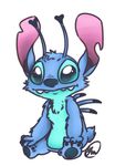  2013 alien antennae aqua_countershading back_spines black_claws blue_claws blue_fur blue_nose cheek_tuft chest_tuft claws countershading cute cute_fangs digital_drawing_(artwork) digital_media_(artwork) dipstick_antennae disney experiment_(species) fangs fluffy fur head_tuft hi_res julzmae lilo_and_stitch notched_ear signature simple_background small_tail stitch tuft white_background 