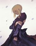  artoria_pendragon_(all) black_dress blonde_hair detached_sleeves dress eyebrows_visible_through_hair fate/hollow_ataraxia fate_(series) from_side saber_alter sidelocks sleeveless sleeveless_dress solo standing yellow_eyes zanjuan 