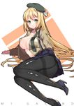  ass beret blonde_hair blush breasts character_name cleavage fujidouyuu full_body girls_frontline green_eyes hat high_heels highres jacket large_breasts long_hair looking_at_viewer m1_garand_(girls_frontline) necktie open_clothes open_shirt pantyhose parted_lips shirt skirt solo suspender_skirt suspenders undone_necktie 