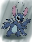  2015 3_toes 4_arms 4_fingers alien antennae back_spines black_eyes blue_claws blue_fur blue_nose chest_tuft claws digital_media_(artwork) dipstick_antennae disney ears_up experiment_(species) fangs fur head_tuft hi_res lilo_and_stitch multi_arm multi_limb notched_ear open_mouth secoh2000 simple_background small_tail solo stitch toes tuft 