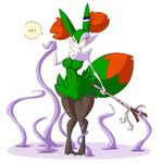  ... 1girl absurdres alternate_color animal_ears bandage blush braixen breasts feet fox_ears fox_tail full_body furry half-closed_eyes hand_up jeoffrey_fradet knees_together_feet_apart large_breasts looking_to_the_side navel no_humans no_nipples paws pokemon pokemon_(creature) pokemon_xy purple_eyes simple_background solo standing stick tail tentacle white_background 