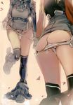  absurdres afukuro ass black_legwear black_skirt blonde_hair boots breasts gloves head_out_of_frame highres kantai_collection large_breasts leg_up microskirt military military_uniform multiple_views panties panty_pull prinz_eugen_(kantai_collection) pubic_hair scan skirt skirt_around_ankles twintails underwear uniform white_gloves white_panties 