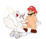  anthro backsack balls butt canine clothing cum cumshot duo ejaculation erection eroborus facial_hair flying_sweatdrops fox front_view gloves handjob human human_on_anthro humanoid_penis interspecies kitsune_(ero) kneeling looking_back male male/male mammal mario mario_bros moobs mostly_nude motion_lines mustache navel nintendo nipples open_mouth orgasm orgasm_face penis perineum sex sneakers spread_legs spreading standing surprise sweat sweatdrop vein veiny_penis video_games 