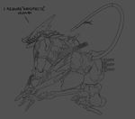  blade_wolf butt canine claws english_text female feral konami looking_at_viewer looking_back machine mammal mecha metal_gear metal_gear_rising:_revengeance monochrome open_mouth pussy raised_tail rear_view robot sillyshroudedserpent simple_background solo text toe_claws tongue tongue_out video_games wolf 