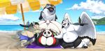  2017 alcohol anthro beach bear beverage big_breasts big_butt bikini breasts bulge butt canine cetacean clothing cocktail digital_media_(artwork) female fur gillpanda hi_res huge_breasts hybrid male mammal marine obese orca outside overweight panda rat rodent seaside smile swimsuit thick_thighs transformation water whale wings 