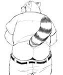  12beat13 2017 anthro beat_you_(artist) butt clothed clothing eyewear glasses male mammal pants red_panda shirt simple_background slightly_chubby solo white_background 
