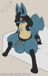  animal_genitalia anthro badgengar balls big_balls big_sheath huge_balls looking_at_viewer lucario male nintendo nude penis penis_tip pok&eacute;mon sheath simple_background sitting solo somnamg video_games 