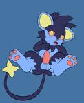  anus balls blush chibi head_fur legs_up luxray lying nintendo on_back open_mouth paw_on_chest pawpads penis pink_nose pok&eacute;mon round_ears solo star tapering_penis video_games weblure yellow_eyes 