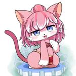  artist_request blue_eyes cat cat_busters furry open_mouth pink_hair 