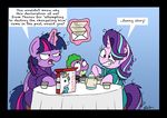 2017 black_border bobthedalek border clothing cup dialogue dragon english_text equine female feral friendship_is_magic group hair hi_res horn letter levitation looking_up magic male mammal multicolored_hair my_little_pony nervous robe simple_background spike_(mlp) starlight_glimmer_(mlp) sweat sweatdrop table tea_cup text twilight_sparkle_(mlp) two_tone_hair unicorn winged_unicorn wings 