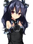  bare_shoulders black_hair blancpig_yryr blush gloves hair_ornament highres long_hair looking_at_viewer neptune_(series) red_eyes smile solo two_side_up uni_(choujigen_game_neptune) 