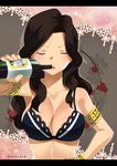  1girl breasts brown_hair cana_alberona cleavage drinking fairy_tail gaston18 large_breasts long_hair tagme 