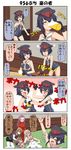  &gt;_&lt; 4koma alcohol animal_ears ashigara_(kantai_collection) beer beer_mug black_hair blonde_hair blush brown_eyes brown_hair comic commentary cup drinking drooling drunk elbow_gloves frown gloves hairband hand_up hat highres holding holding_cup i-13_(kantai_collection) i-14_(kantai_collection) jacket jun'you_(kantai_collection) kantai_collection long_hair magatama neckerchief open_mouth pantyhose pencil_skirt pink_hair pola_(kantai_collection) puchimasu! sailor_collar school_swimsuit shirt_removed single_glove single_sidelock sitting skirt sleeping sleeveless smile swimsuit tail topless translated wolf_ears wolf_tail yuureidoushi_(yuurei6214) 