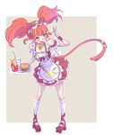  animal_ears apron aqua_eyes bell bell_collar cat_ears cat_tail collar cup disposable_cup drinking_straw fake_animal_ears fang_out food french_fries hamburger highres iesupa maid_headdress neon_katt orange_hair roller_skates rwby skates solo tail twintails 